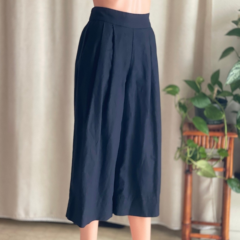 Gap Black Linen Blend Wide Leg Culottes Gauchos Pants High Waist Minimalist Sz 2
